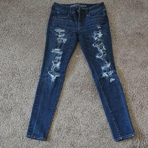 American Eagle Outfitters Women's Ripped Dark Blue Skinny Jeans